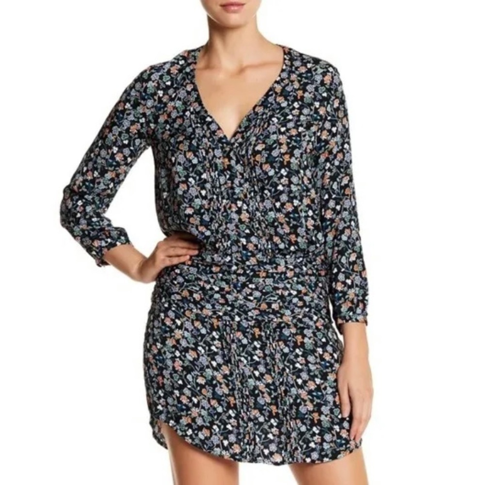 Veronica Beard August Boho Shirt Dress Floral Bird Print Pintuck 100% Silk SZ 2